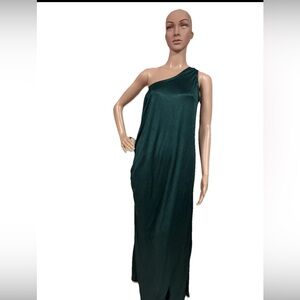 One-Shoulder High Slit Emerald Green Formal Maxi Dress Sz XL
